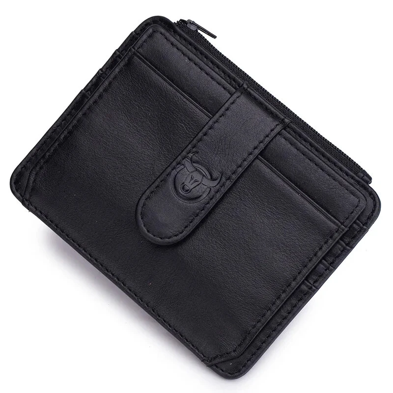 (image for) BULLCAPTAIN Men's Genuine Leather RFID Blocking Wallets, Thin Zipper Short Wallet Multiple Card Slots Coin Purse Holder Mini Business Wallet, Gifts To Mens Birthday